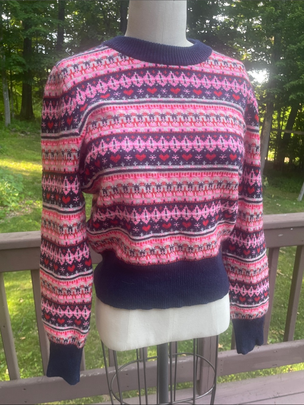 J. Crew Pink & Navy Fair Isle Crewneck Sweater